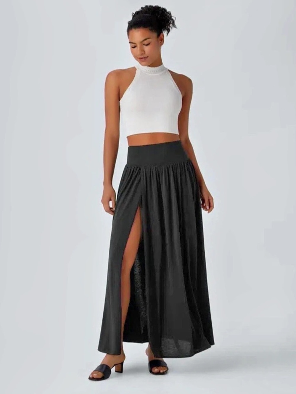 Halara High Waisted 2-in-1 Flow Maxi Casual Skirt Black Maxi Skirt Size Large